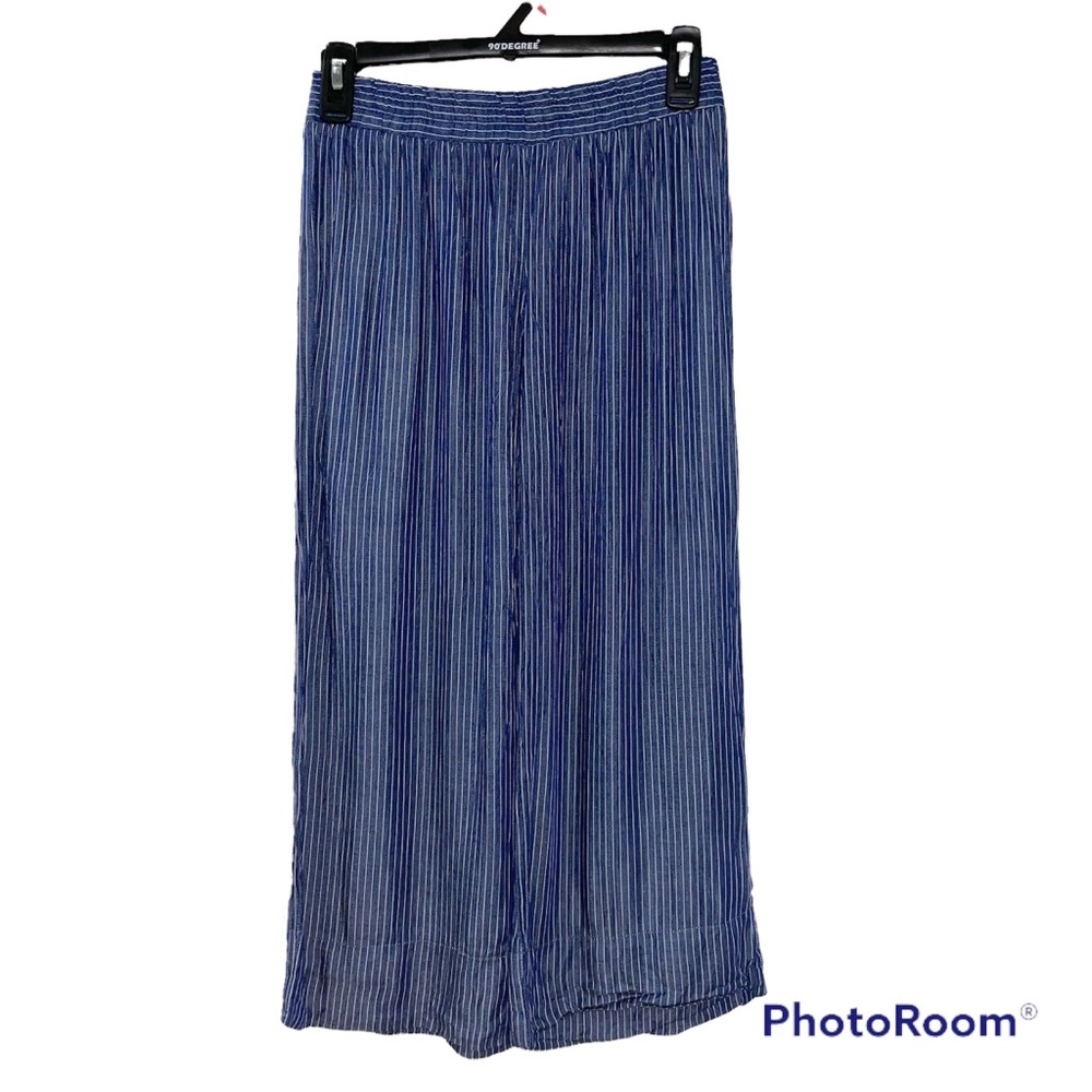 Drew Blue White Vertical Stripe Wide Leg Crop Pants - Size XS